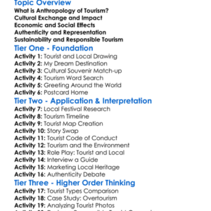 Anthropology Of Tourism Worksheet Activity Booklet