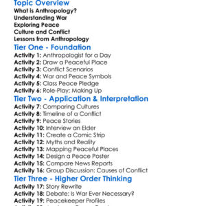 Anthropology Of War And Peace Worksheet Activity Booklet