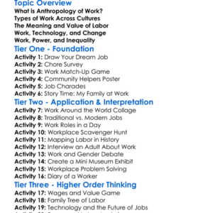Anthropology Of Work And Labor Worksheet Activity Booklet