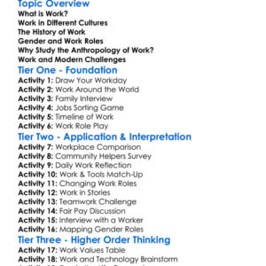 Anthropology Of Work Worksheet Activity Booklet