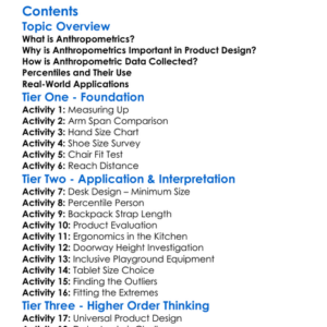 Anthropometrics In Product Development Worksheet Activity Booklet
