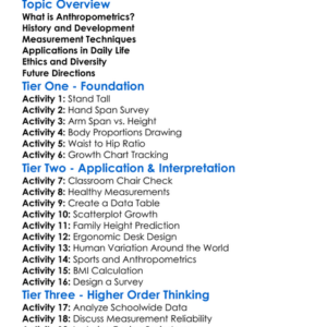 Anthropometrics Worksheet Activity Booklet