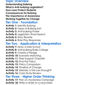 Anti-Bullying Legislation Worksheet Activity Booklet