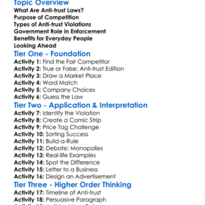Anti-Trust Laws Worksheet Activity Booklet