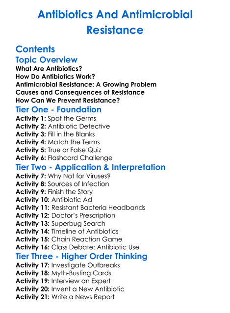 Antibiotics And Antimicrobial Resistance Worksheet Activity Booklet
