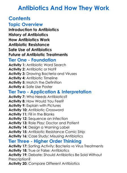 Antibiotics And How They Work Worksheet Activity Booklet