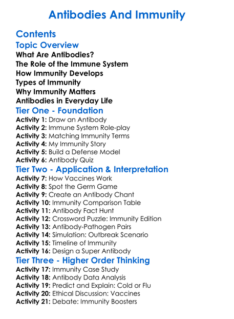Antibodies And Immunity Worksheet Activity Booklet