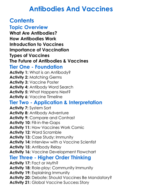 Antibodies And Vaccines Worksheet Activity Booklet