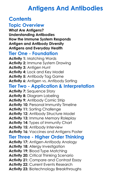 Antigens And Antibodies Worksheet Activity Booklet