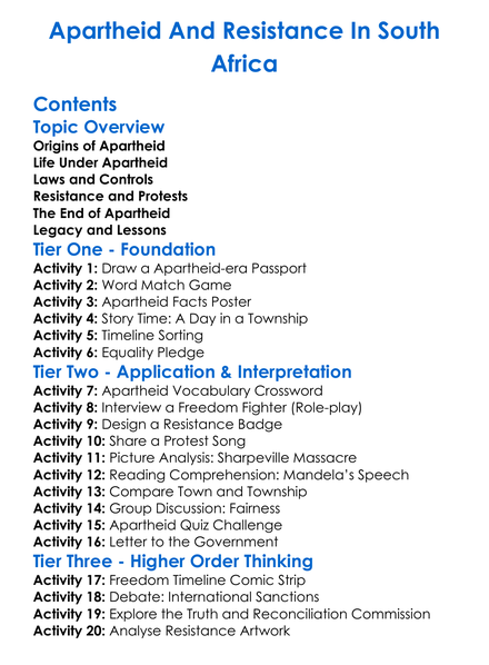 Apartheid And Resistance In South Africa Worksheet Activity Booklet