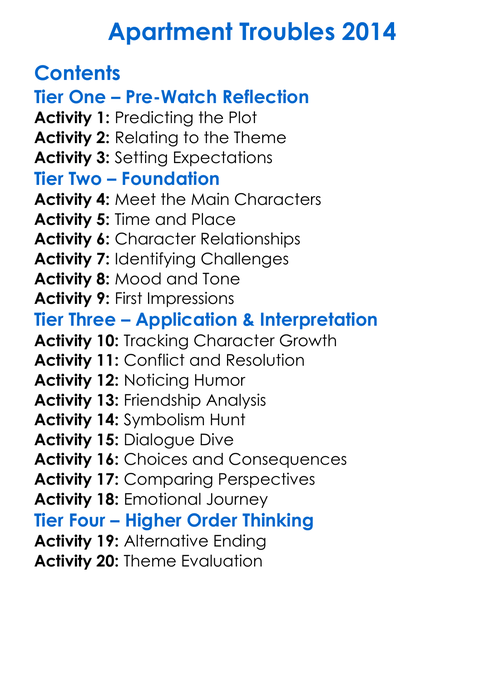 Apartment Troubles 2014 Worksheet Activity Booklet