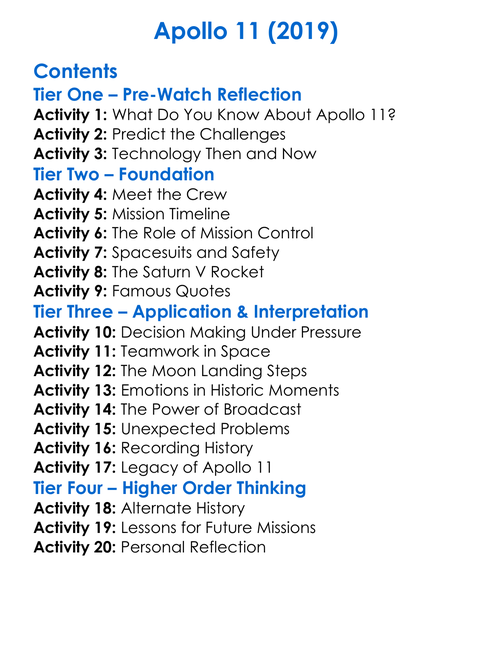 Apollo 11 2019 Worksheet Activity Booklet