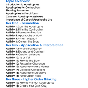 Apostrophe Usage Worksheet Activity Booklet