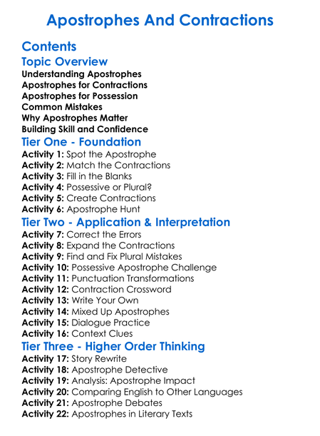 Apostrophes And Contractions Worksheet Activity Booklet
