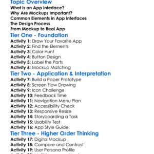 App Interface Mockups Worksheet Activity Booklet