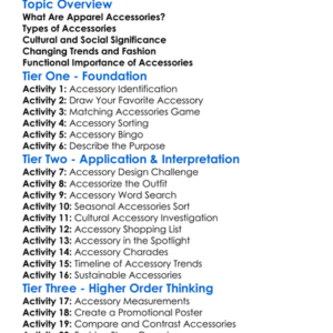 Apparel Accessories Worksheet Activity Booklet