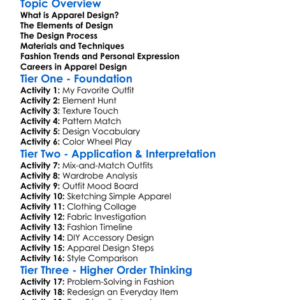 Apparel Design Basics Worksheet Activity Booklet