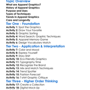 Apparel Graphics Worksheet Activity Booklet
