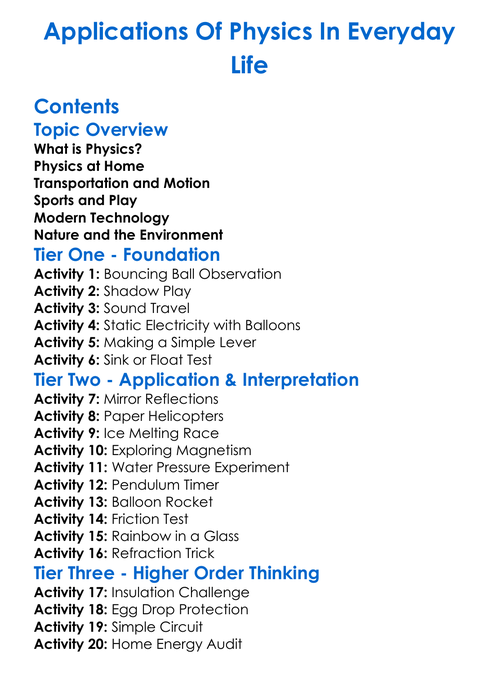 Applications Of Physics In Everyday Life Worksheet Activity Booklet