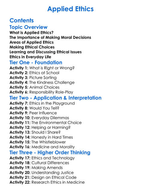 Applied Ethics Worksheet Activity Booklet
