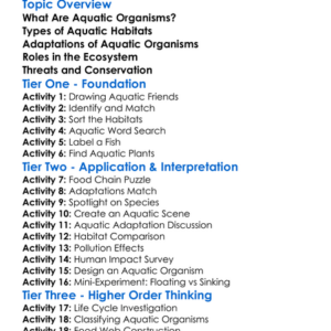 Aquatic Organisms Worksheet Activity Booklet
