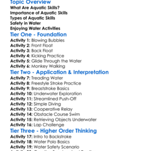 Aquatic Skills Worksheet Activity Booklet