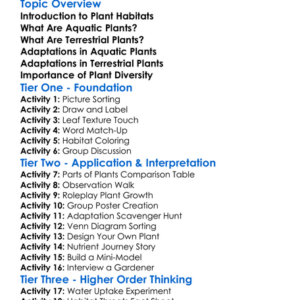 Aquatic Vs Terrestrial Plants Worksheet Activity Booklet