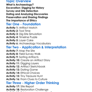 Archaeological Methods Worksheet Activity Booklet