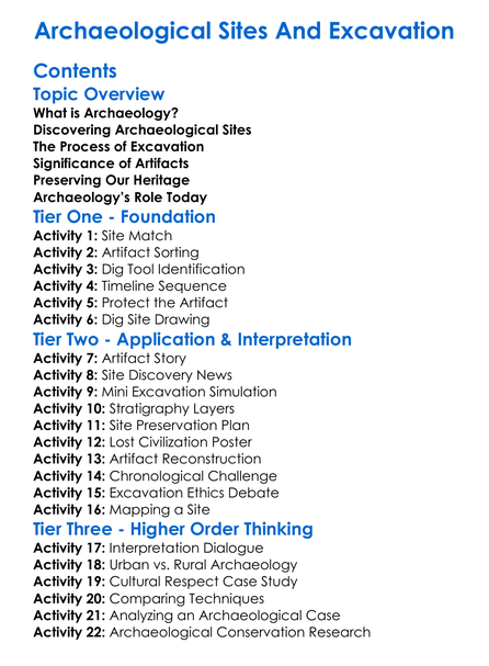Archaeological Sites And Excavation Worksheet Activity Booklet