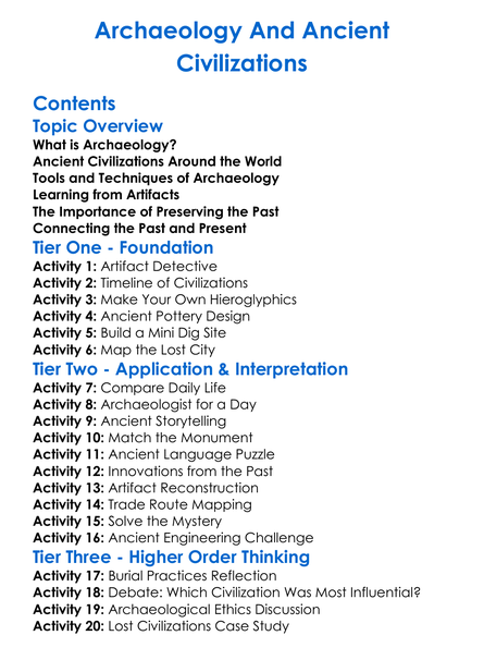Archaeology And Ancient Civilizations Worksheet Activity Booklet