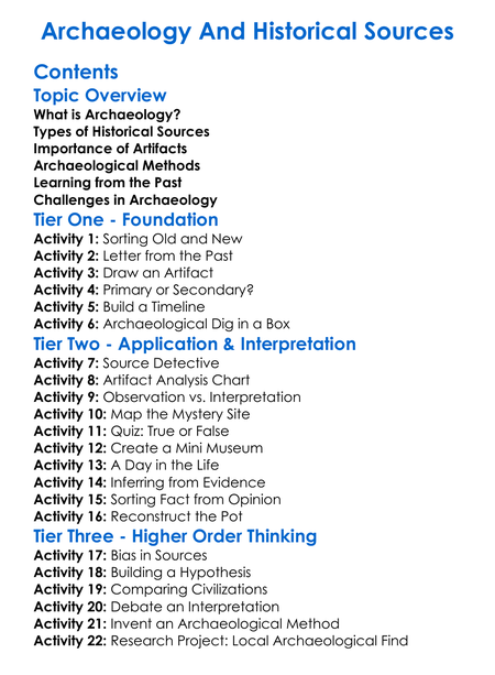 Archaeology And Historical Sources Worksheet Activity Booklet