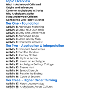 Archetypal Criticism Worksheet Activity Booklet