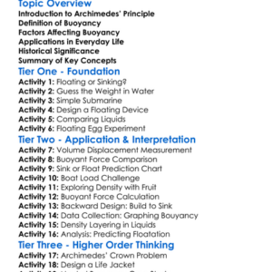 Archimedes Principle And Buoyancy Worksheet Activity Booklet