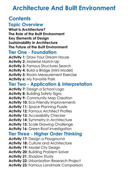 Architecture And Built Environment Worksheet Activity Booklet