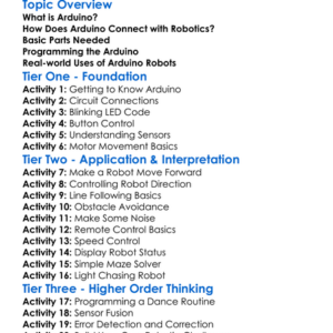 Arduino In Robotics Worksheet Activity Booklet