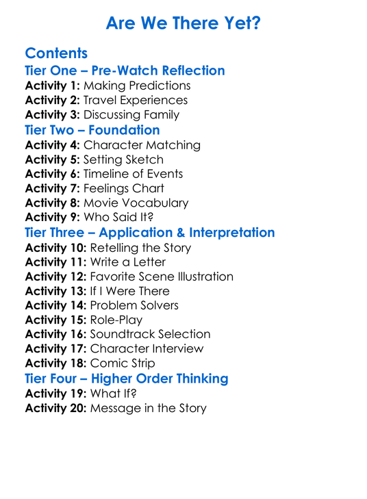 Are We There Yet Worksheet Activity Booklet