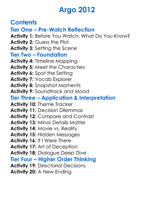 Argo 2012 Worksheet Activity Booklet