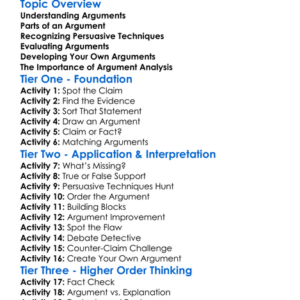 Argument Analysis Worksheet Activity Booklet