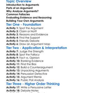 Argument Analysis Worksheet Activity Booklet