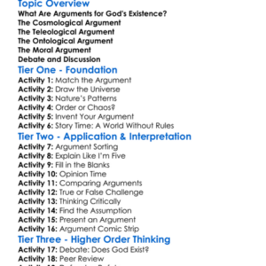 Arguments For The Existence Of God Worksheet Activity Booklet