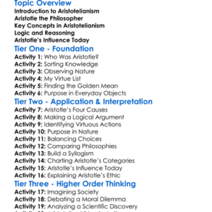 Aristotelianism Worksheet Activity Booklet
