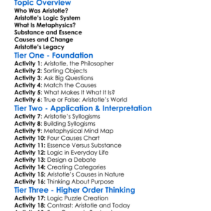 Aristotles Logic And Metaphysics Worksheet Activity Booklet