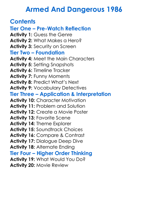 Armed And Dangerous 1986 Worksheet Activity Booklet