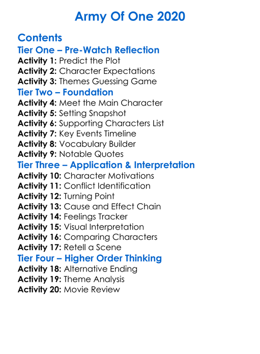 Army Of One 2020 Worksheet Activity Booklet