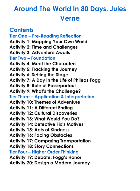 Around The World In 80 Days Jules Verne Worksheet Activity Booklet