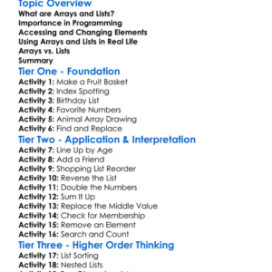 Arrays And Lists Worksheet Activity Booklet