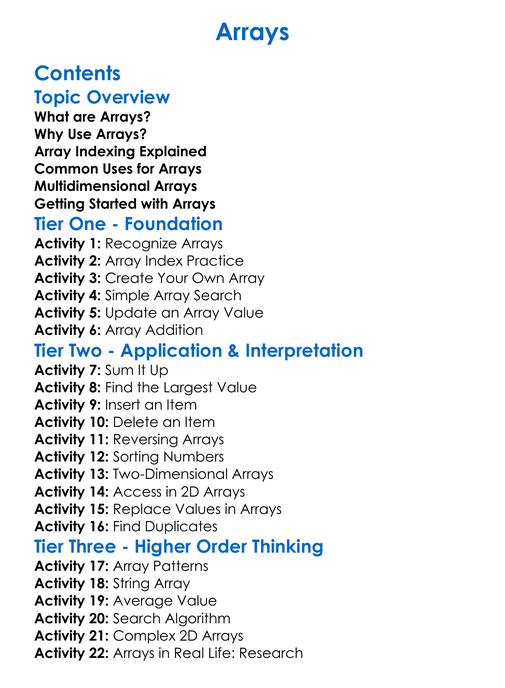Arrays Worksheet Activity Booklet