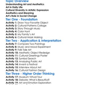 Art And Aesthetics In Culture Worksheet Activity Booklet