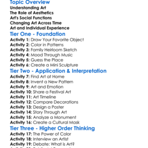 Art And Aesthetics In Societies Worksheet Activity Booklet