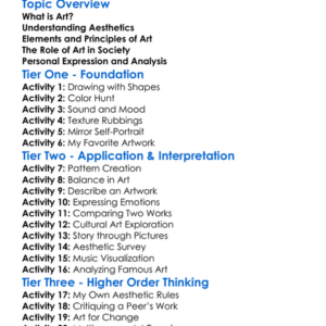 Art And Aesthetics Worksheet Activity Booklet